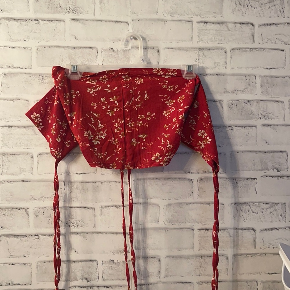two piece red flower set (shirt and flowy shorts)